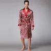 Coffee And Navy Blue Men Silk Robes 2016 Male Senior Satin Sleepwear Summer Long Paisley Pattern Robe Set Long Sleeves Nightgown