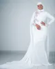 Elegant Muslim Mermaid Appliqued Evening Dresses With Cape High Neck Long Sleeves Prom Gowns Vestidos De Fiesta Sweep Train Formal Dress