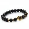 Natursten svart lava pärlor armband män guld färg hamsa hand charm energi yoga mala armband för kvinnor f2830