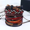 Pulseras de cuero genuino vintage para mujer, 6 piezas, conjunto de pulseras envolventes de cuerda de tejido multicapa, brazalete, joyería para hombres, gota 2786988