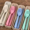 Environmental Wheat Platycodon Straw Cutlery Set Flatware Sets Portable Camping Tableware Spoon Fork Chopsticks Customized LOGO