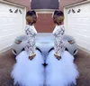 Black Girls Prom Dress Dubai Arabski Biały Syrenka Długie Rękawy Formalne Wakacje Noszą Graduation Wieczór Party Suknia Custom Made Plus Size