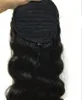 Natur Curly Pony Vail Extension Drawstring Body Wave Mänsklig Hår Långt klipp i Hårförlängning Ponny Tail Elastics Justera 120g 18 "Naturlig färg