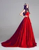 Partido Charming Red Satin Dresses Prom clássico Uma linha-namorada varredura vestido de trem baratos mangas Vestido Custom Made celebridade Vestidos