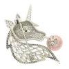 Cute freshwater pearl unicorn brooch Luxury personality diamond brooch female accessory silk scarf buckle birthday gift