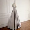 Zilveren grijze avondjurk Lange prom jurken elegante satijnen scoop pure met kralen plooien satijnen lange prom jurken op maat gemaakte plus size