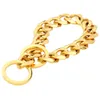 15mm 12-34inch 316L Stainless Steel Gold Color High Quality Dog Pet Link Chain Collars Necklace VICHOK