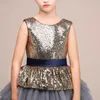 Klänning Rose Gold Sequins Blush Tulle Ball Gown Flowers Girls 'Dresses 2018 Puffy Little Girls Formell Bröllopsfestklänning