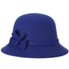 Elegante Vintage Baksteen Rode Cloche Hat 100% Wol Vilt Zwart Fedoras Bowknot Herfst Winter Bowler Hoeden voor Vrouwen