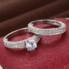 Nieuwe Bruiloft Dubbele Ringen voor Dames Trendy Party Gift Engagement Romantic Pak Ringen Mode Vrouwelijke Sieraden