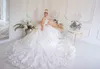 Arabie Saoudite 3D Floral Robes de mariée perles appliques Jewel cou dentelle Applique robe de mariée Princesse Fantaisie Dubaï Tulle longue robe de mariée