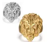 Mode Rock Roll Hip-Hop Ornaments Överbelastning Lion's Head Titanium Stål Rostfritt Stål Punk Man Guld Ring Vit Guld Ring Storlek US 6-14