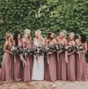 Dusty Rose Pink Bridesmaid Dresses Sweetheart Ruched Chiffon A-line Long Maid of Honor Dresses Wedding Party Gown Plus Size Beach EN2101