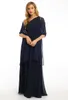 2022 Navy Blue Chiffon Long Mother of the Bride Dresses With Shawl Ruched Formal Dress For Mother Groom Gowns Evening Wear Plus Size Custom