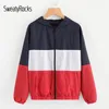 Sweatyrocks Cut and Sea Hoodie Windbreaker Jacket 2018 Nieuwe Mode Lente Colorblock Rits Vrouw Top Multicolor Pocket Jacket