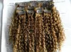 Brasileira Humano Remy Remy Extensões de Cabelo Humano Escuro Extensões de Cabelo Encaracolado Humano Extensões de Cabelo Encaracolado Kinky Duplo Desenhado Grosso Wefted