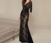 Schwarzer elegante Art und Weise V-Ausschnitt Halbarm wulstiger SpitzeAppliques Nixe lange Abend-Mutter der Braut Kleider HY1540