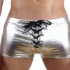 Mężczyźni PU Leather Boxer Krótki 2018 Lato Nowy Mężczyzna Chic Sexy Bielizna Solidna Kolor Osłona Męska wesoły Kąpiel Swimwear Stalowa Rura Cool Lingery