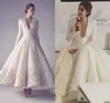 ASHI Studio White Vintage Herbata Długość Prom Dresses Sonam Kapoor Formalna V-Neck Z Długim Rękawem Bliski Wschód Arabski Okazja Prom Suknie