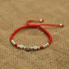 VRAI 925 STERLING STERLING ARGENT Pièces de monnaies Perles de corde rouge chanceux Bracelet à la main Fortune Bracelet Amulette Bijoux