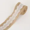 5 cm 2 m/Rolle natürliches Jute-Sackleinen-Sackleinenband mit Baumwollspitze DIY-Besatzstoff zum Nähen von Hochzeitsdekorationszubehör