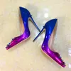 Nouvelles chaussures à talons hauts à rivet violet bleu, chaussures sexy à la mode pour dames 8 1012CM, personnalisées 33-45 mètres.