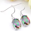 Luckyshine Gorgeous Biżuteria Oval Rainbow Mystic Topaz Gems 925 Sterling Posrebrzane Kolorowe Kobiety Drop Earrings Darmowe Shippings