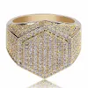 Mens 18k Gold Plated Geometric Hexagon Iced Out Pave CZ Bling Ring Full Simulated Diamonds Stones Gold Silver Rings with gift box