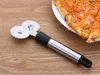 50 stks / partij Dubbele Roller Pizza Messen Cutter Rvs Gebak Pasta Deeg Crimper Ronde kookplaat Kant Wiel Mes Keukengereedschap