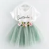 Keelorn Girls Clothing Sets 2017 Summer Girls Clothes Butterfly Sleeve Letter T-shirt+Floral Volie Skirts 2Pcs Princess Dress