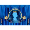 Dostosowane Little Prince Birthday Party Booth Background Printed Royal Blue Curtains Gold Crown Baby Boy Kids Photo Tackdrops