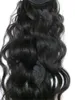 Maleisische haarfolie rond Ponytail Clip in 100% Menselijk Hair Extensions Golvend Krullend 1B 100G-140G Gratis schip DHL