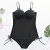 2018 dames plus size doorboorde effen kleur stuk badpak vrouwen vet oma sling multi-touw sexy bikini set dames strand badpak