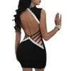 Backless Mini Sexy Dress Mulheres Moda Sem Mangas V Neck Club Club Vestidos Curtos Verão Vestido Vestidos