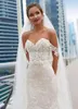 2019 underbara sjöjungfru spets bröllopsklänningar eleganta full spetsapplikationer korsett tillbaka billiga långa tåg bröllop klänningar brudklänningar e62221i