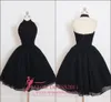 Castle Sweety Homecoming Dresses A Line Halter Sleeveless Knee-Length Draped Little Black Dresses Party Dresses 2019