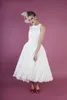 Vintage te längd korta bröllopsklänningar ärmlös pärlstav nacke chiffong a-line kjol informell mottagning brudklänningar skräddarsydda