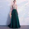 Modern New Crystal V-hals Long Prom Party Dresses Off Shoulder Robe de Soiree Tulle ärmlös kväll Formell klänning Elegant festklänning HY369