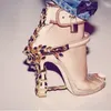 Summer Luxury Strange Heel Crystal Designer Shoes Woman PVC High Heel Sandals 2017 Padlock Ankle Strap Rhinestone Sandals