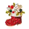 Diamond Crystal Christmas Brooch Pins Christmas Tree Garland Santa Claus Snowman Reindeer Bell Boot Broschs Corsage New Year Fashion Jewelry