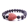 10Colors 20mm Heart Love 8mm Black Lava Stone Bracelet DIY Essential Oil Diffuser Bracelet for women men