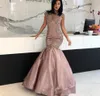 Appliques Dusty Rose Satin Sirène Robes De Soirée 2019 Sexy Col Haut Robes De Soirée Formelles Dubai Robes De Bal Africaines Longue Robe de soirée