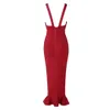 bandage dress red hollow out trumpet sexy mid-calf summer bandage dress party club bar evening celebrity