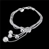 Bracelet en perles de sable léger petit O suspendu bracelet plaqué argent SPB243; Cadeau de mariage homme et femme bracelet en argent 925 Lien, Chaîne