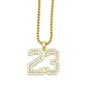 Hip Hop Gold Numéro 23 Collier de pendentif Bijoux de la mode Conception de strass 75 cm Colliers pour hommes de longue chaîne pour cadeaux9544467