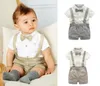 2018 Nueva ropa para niños Bebés niños 3 Unidades conjuntos Traje de caballero de algodón falda blanca + mamelucos + pajarita conjuntos de ropa para niños 2 colores