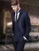 2018 Custom Made Slim Fit Groomsmen Peak Lapel Blå och Svart Groom Bröllop Tuxedos Men kostym Bästa Man BrideGrum (Jacka + Byxor + Vest + Slips)