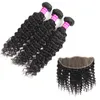 Vente en gros de cheveux vierges brésiliens Deep Wave 3 Bundles avec fermeture à lacet Frontal indien péruvien mongol Extensions de cheveux humains Trames