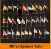 Caliente 30 unids/lote Spinners señuelo de pesca color mezclado/tamaño/peso cuchara de Metal señuelos cebo duro aparejos de pesca envío gratis atificial