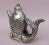 Bronzo antico bianco rame placcato argento bollitore teiera decorazione pesce fiaschetta decorazione regali Collezione di oggetti antichi più di un anno